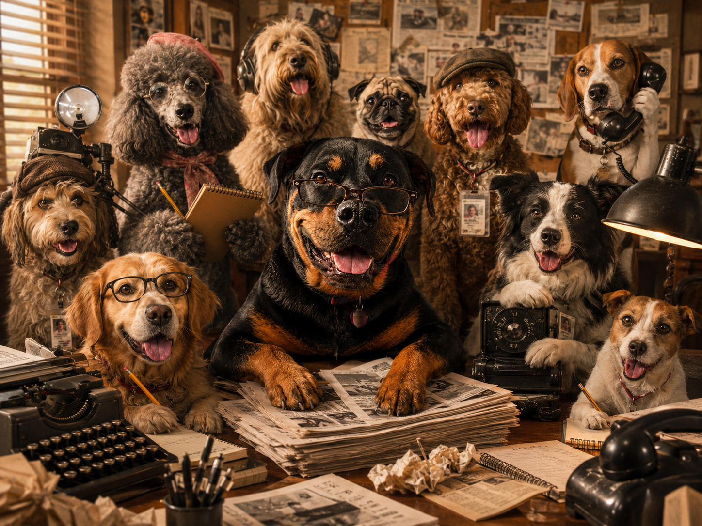 DogDaily newsroom team of dog reporters, editors, photographers, and cartoonists