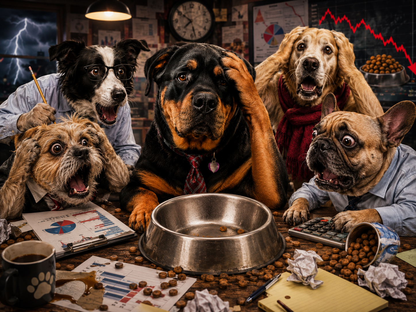 Dogs panicking over an empty bowl crisis